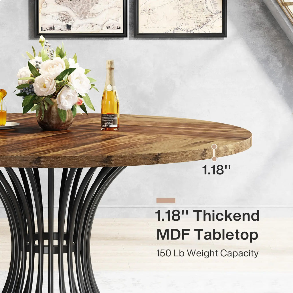Tribesigns Round Dining Table for 4-6 People, 47-Inch Farmhouse Dinning Room Table Circle Kitchen Table, Industrial Dinner Table