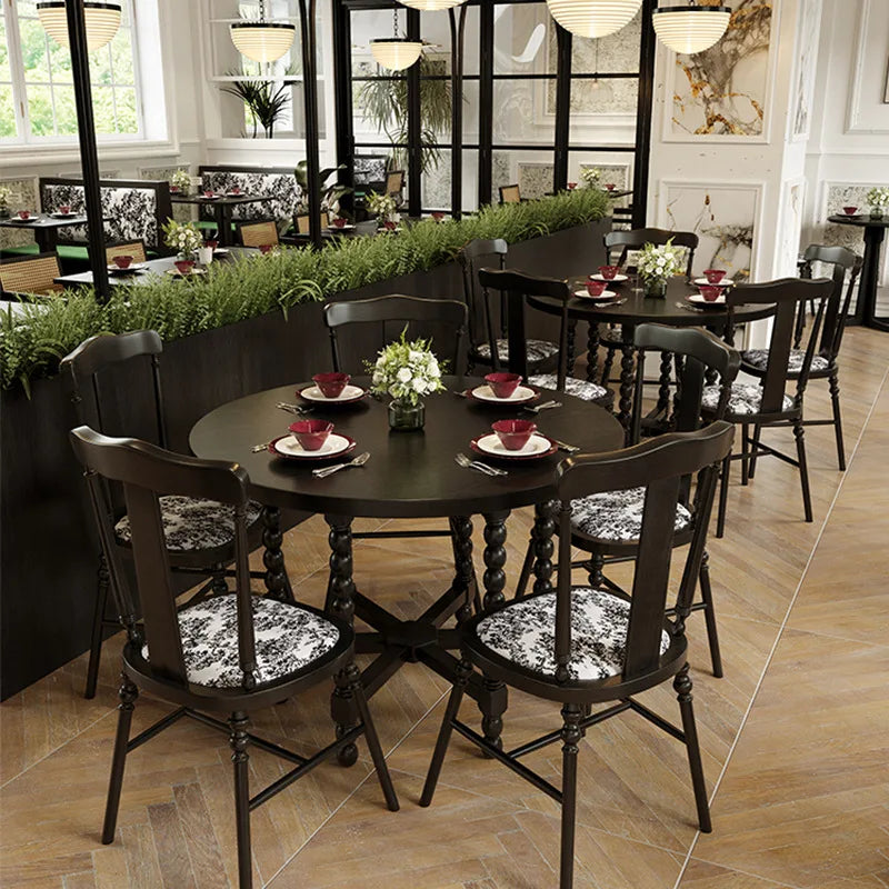 Retro Solid Wood Round Table Combination Western Restaurant Commercial Hotel Table and Chair Booth Sofa