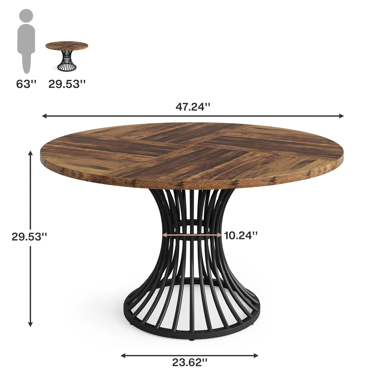 Tribesigns Round Dining Table for 4-6 People, 47-Inch Farmhouse Dinning Room Table Circle Kitchen Table, Industrial Dinner Table