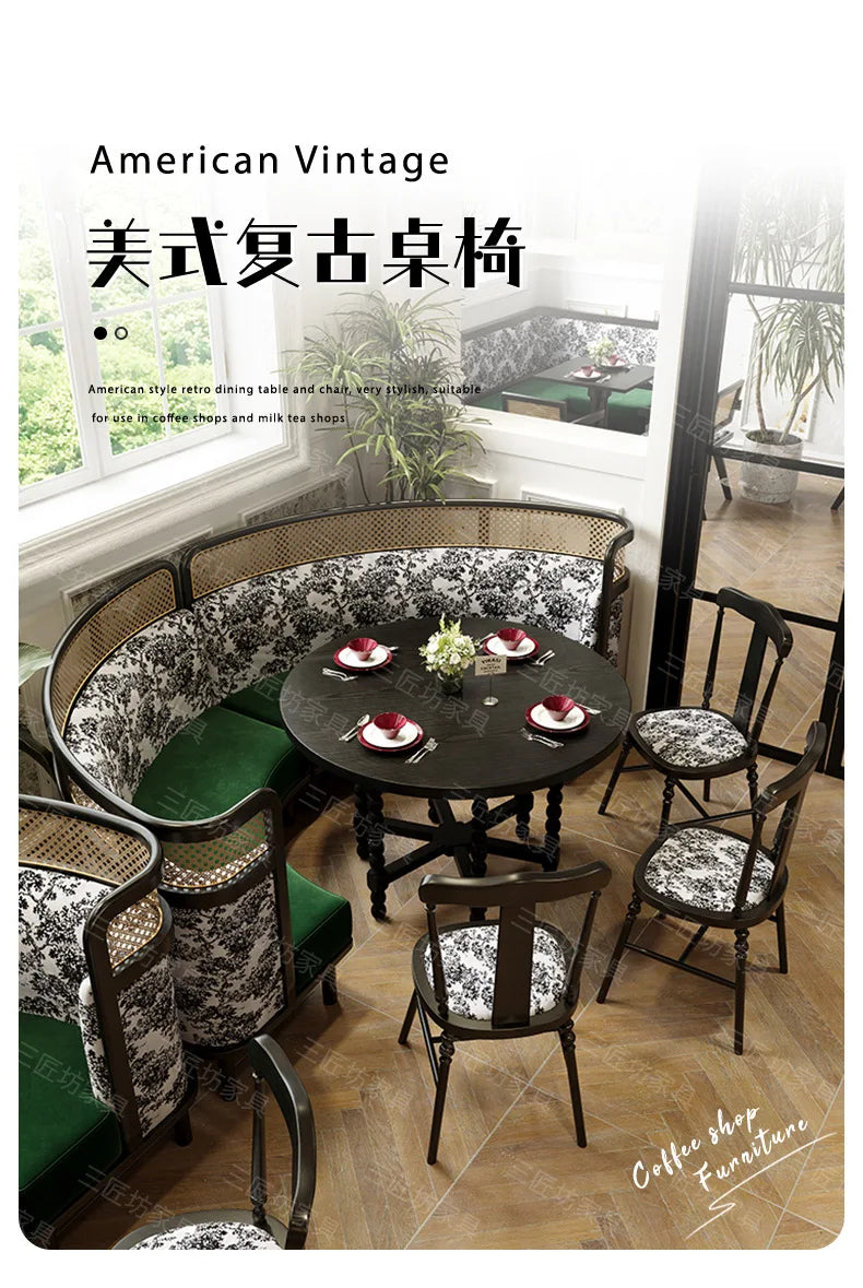 Retro Solid Wood Round Table Combination Western Restaurant Commercial Hotel Table and Chair Booth Sofa