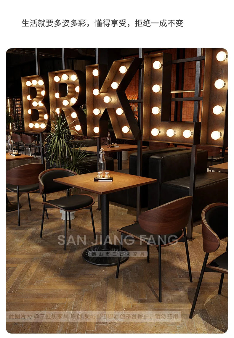 Retro Bar Table and Chair Combination Western Restaurant Solid Wood Dining Small Restaurant Commercial Table and Chair