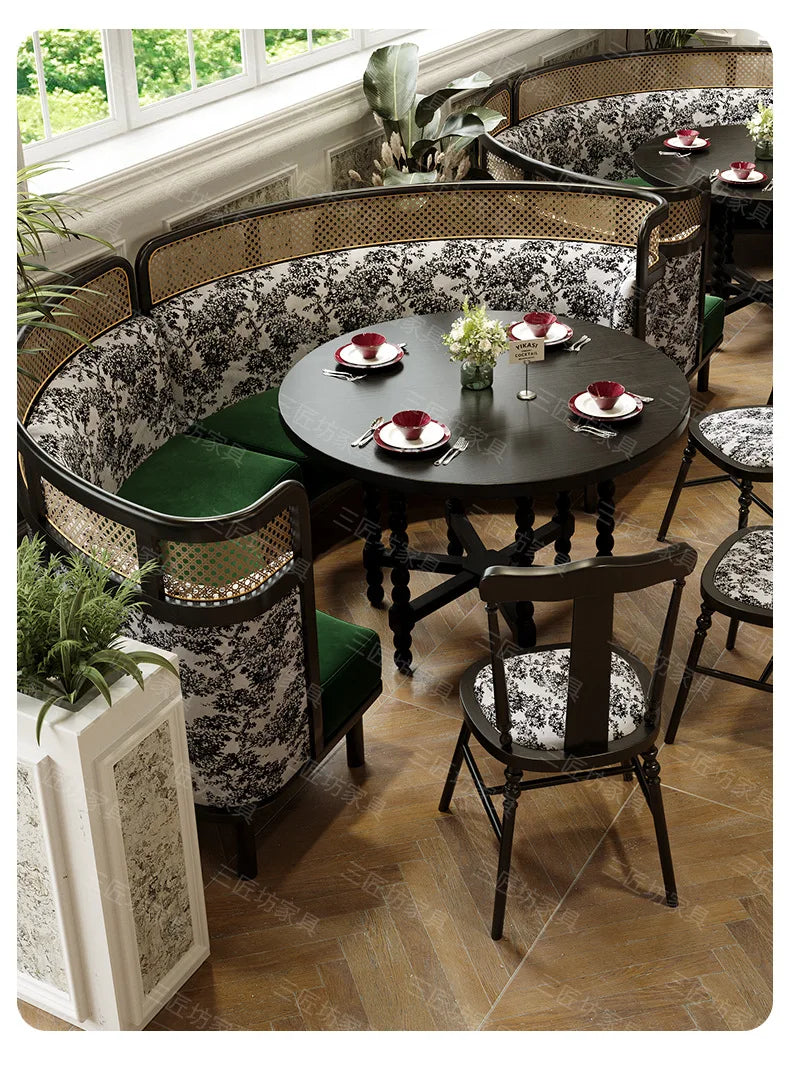 Retro Solid Wood Round Table Combination Western Restaurant Commercial Hotel Table and Chair Booth Sofa