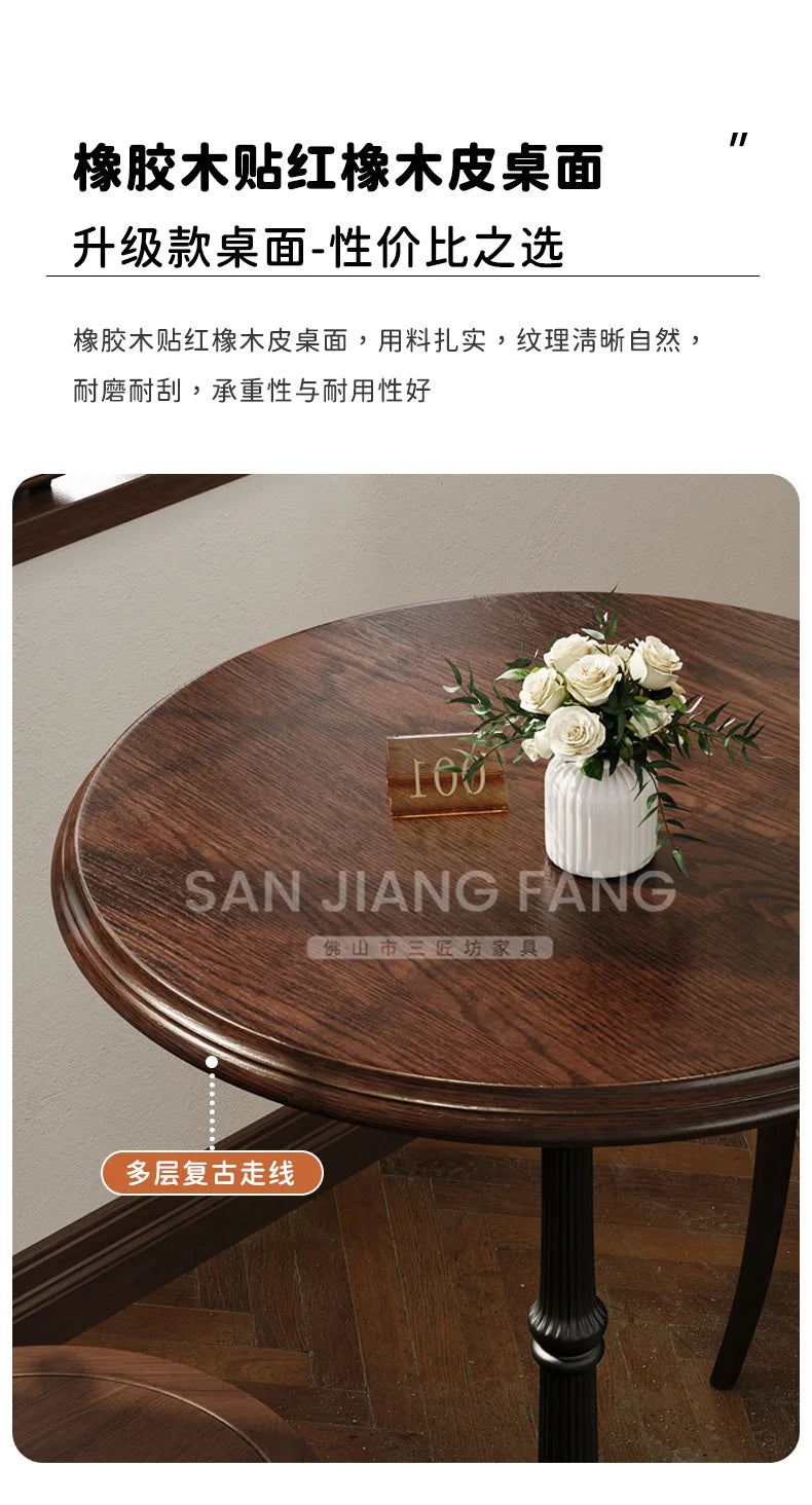 American Retro Cafe Solid Wood Table and Chair Combination Milk Tea Dessert Bakery Restaurant Commercial Dining Table and Chair