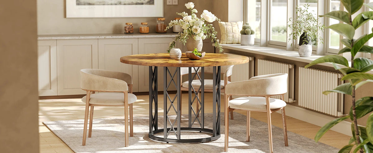 Tribesigns Round Dining Table for 4-6 People, 47-Inch Farmhouse Dinning Room Table Circle Kitchen Table, Industrial Dinner Table