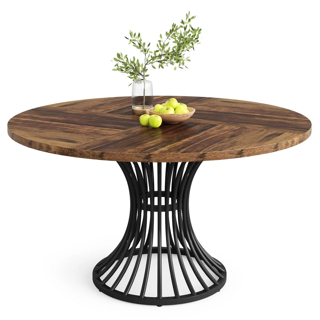 Tribesigns Round Dining Table for 4-6 People, 47-Inch Farmhouse Dinning Room Table Circle Kitchen Table, Industrial Dinner Table