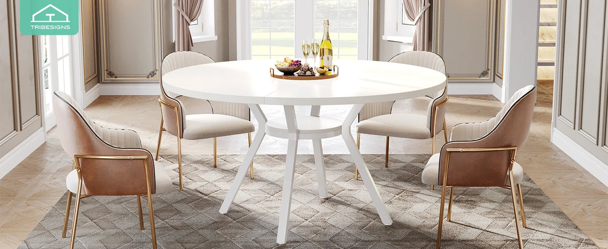 Tribesigns Round Dining Table for 4-6 People, 47-Inch Farmhouse Dinning Room Table Circle Kitchen Table, Industrial Dinner Table