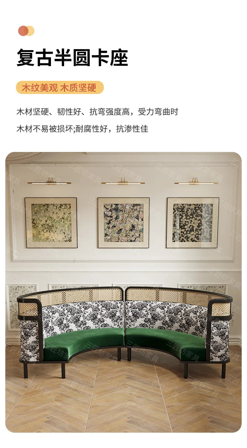 Retro Solid Wood Round Table Combination Western Restaurant Commercial Hotel Table and Chair Booth Sofa