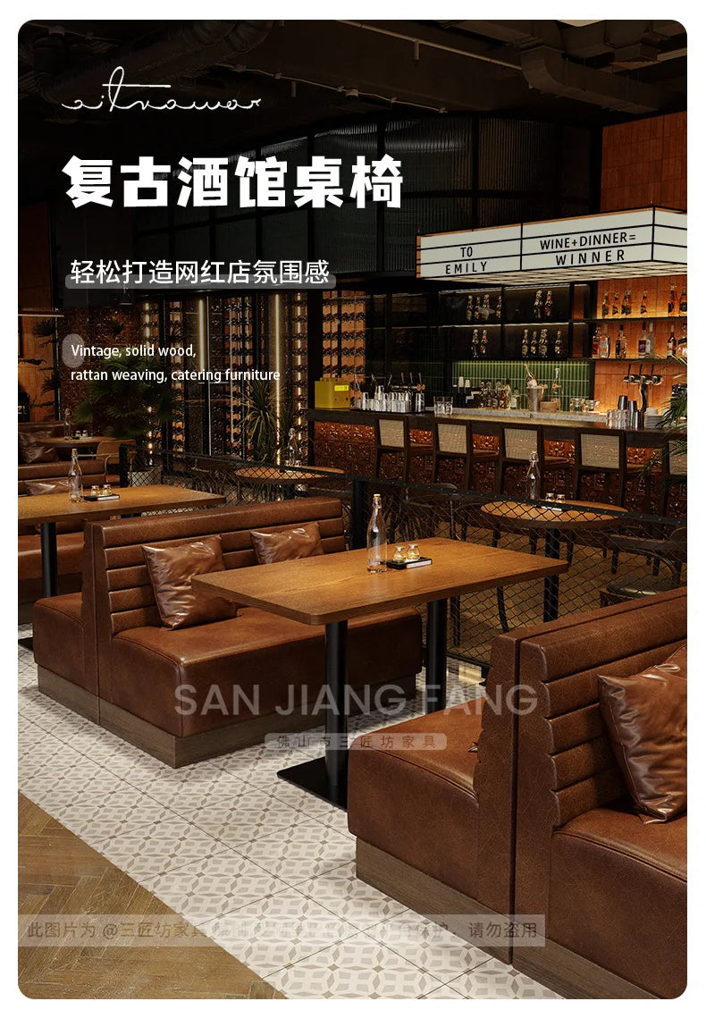 Retro Bar Dining Table and Chair Combination Booth Table Chair Dining Table Western Restaurant Bar Table and Chair