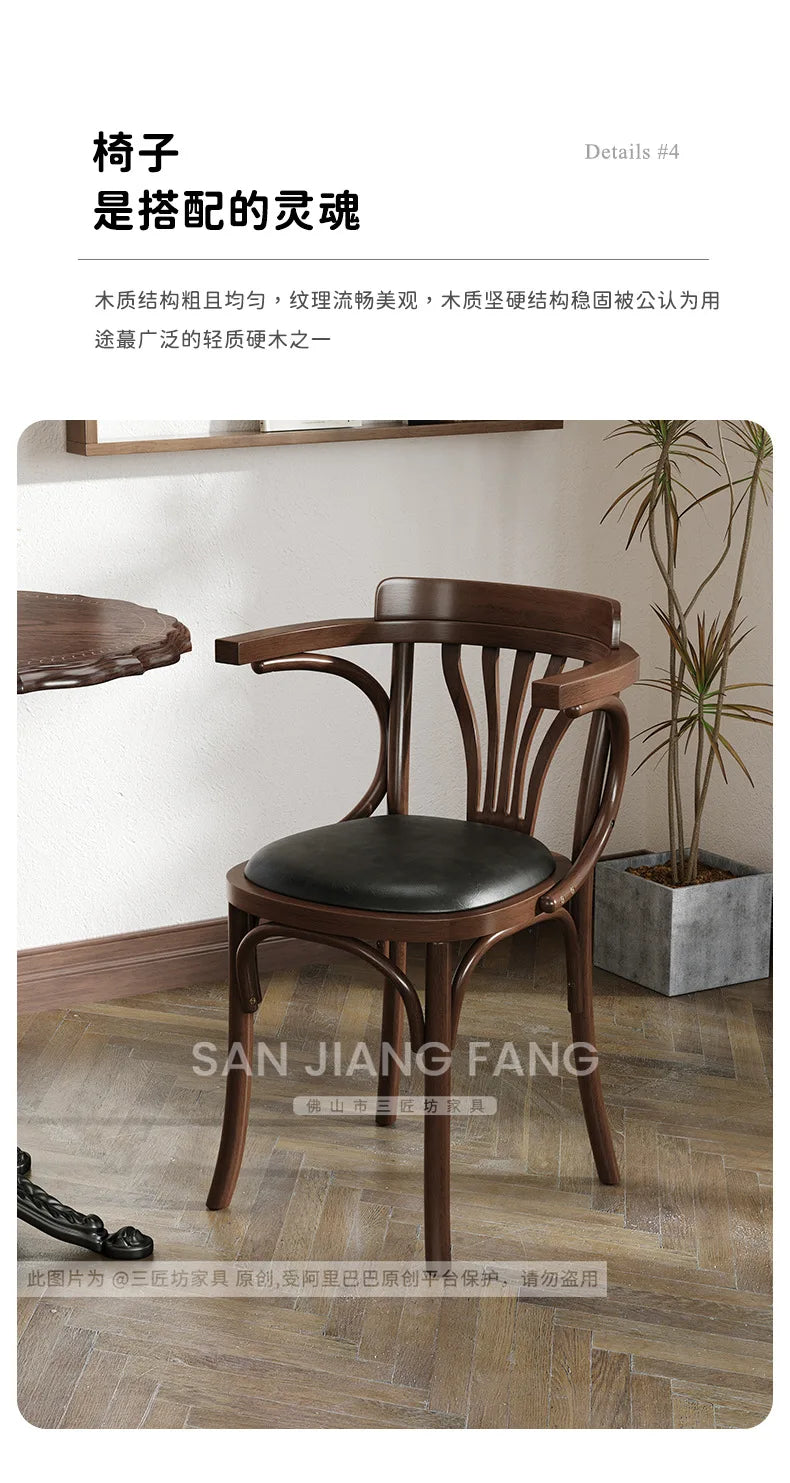 American Retro Cafe Solid Wood Table and Chair Combination Milk Tea Dessert Bakery Restaurant Commercial Dining Table and Chair