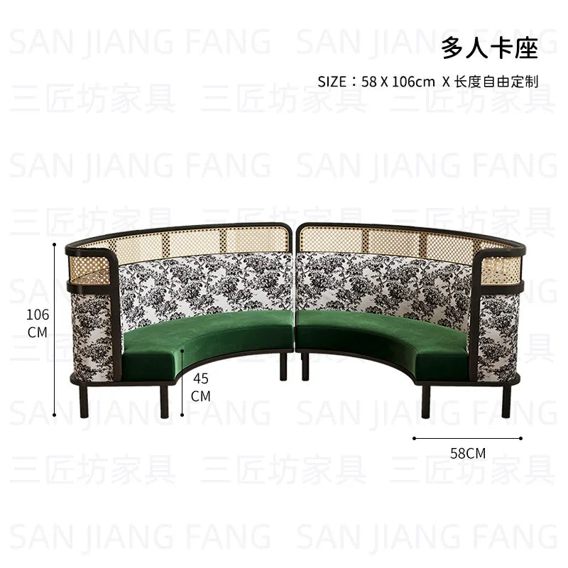 Retro Solid Wood Round Table Combination Western Restaurant Commercial Hotel Table and Chair Booth Sofa