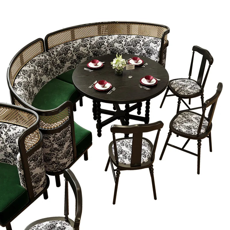 Retro Solid Wood Round Table Combination Western Restaurant Commercial Hotel Table and Chair Booth Sofa
