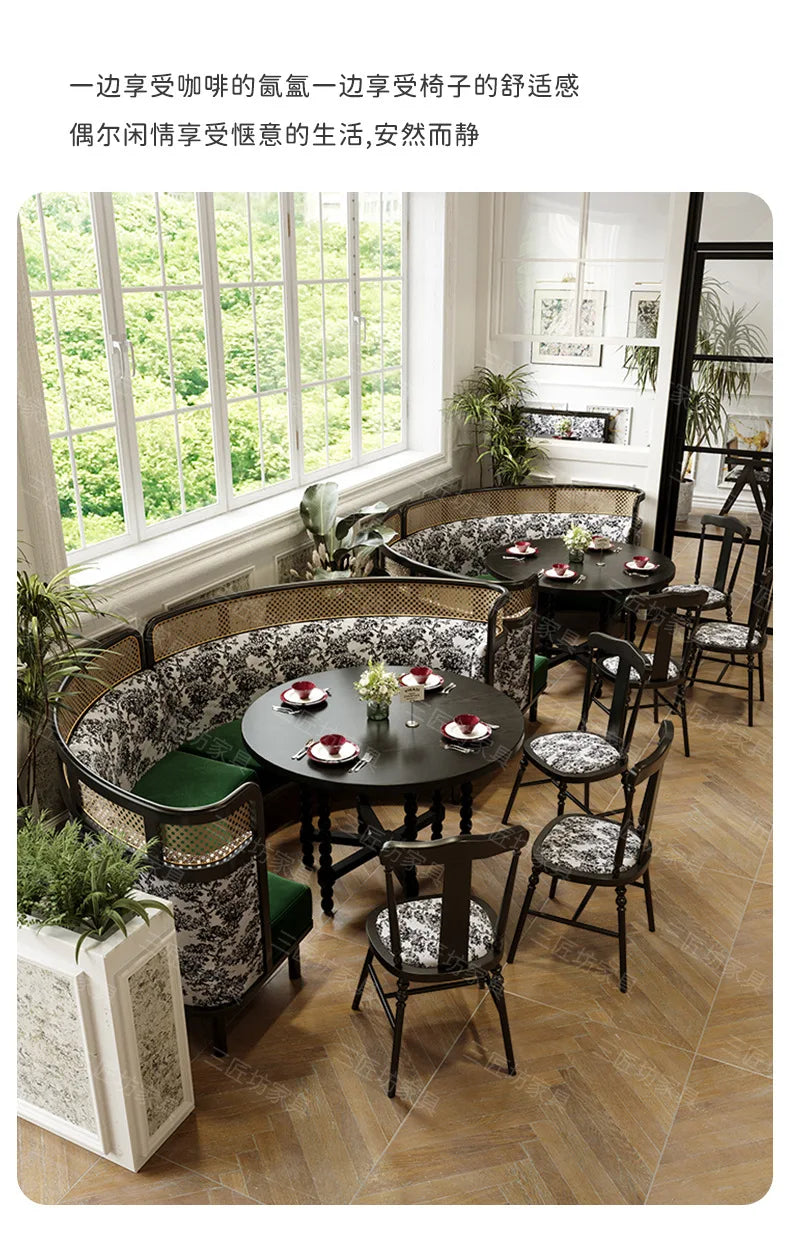 Retro Solid Wood Round Table Combination Western Restaurant Commercial Hotel Table and Chair Booth Sofa