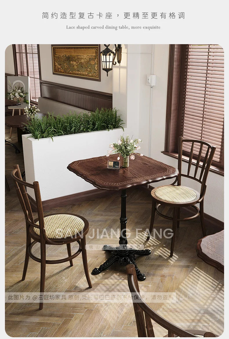 American Retro Cafe Solid Wood Table and Chair Combination Milk Tea Dessert Bakery Restaurant Commercial Dining Table and Chair