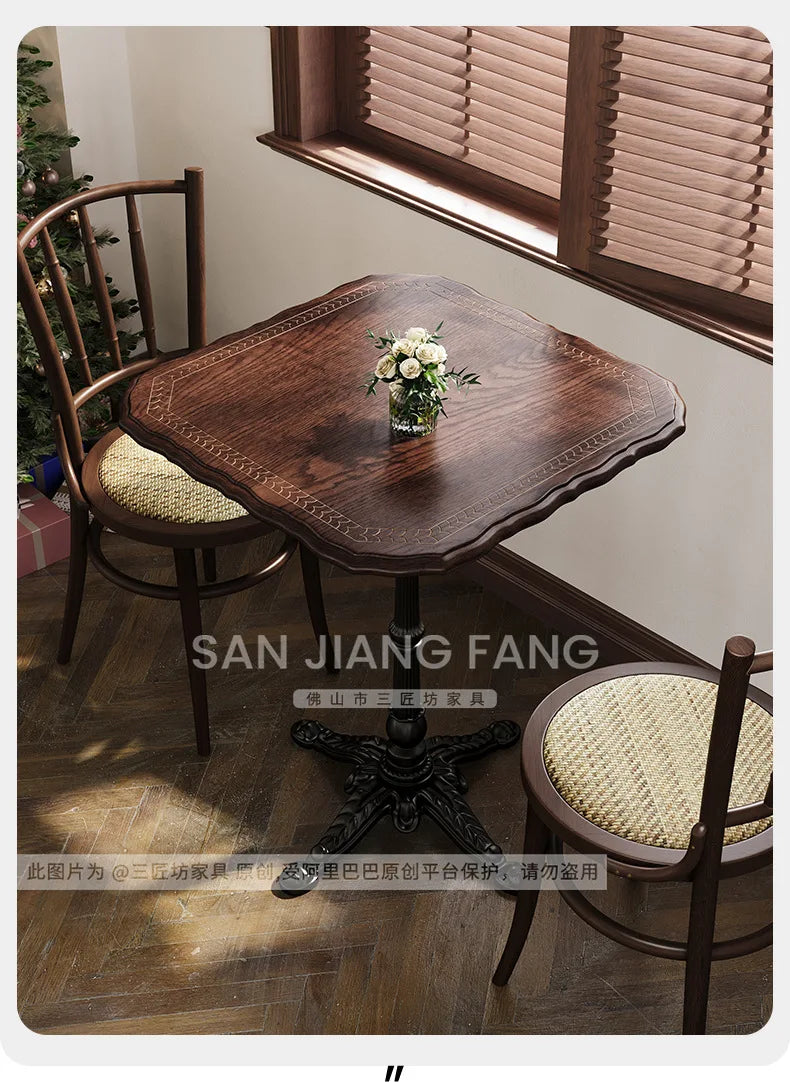 American Retro Cafe Solid Wood Table and Chair Combination Milk Tea Dessert Bakery Restaurant Commercial Dining Table and Chair