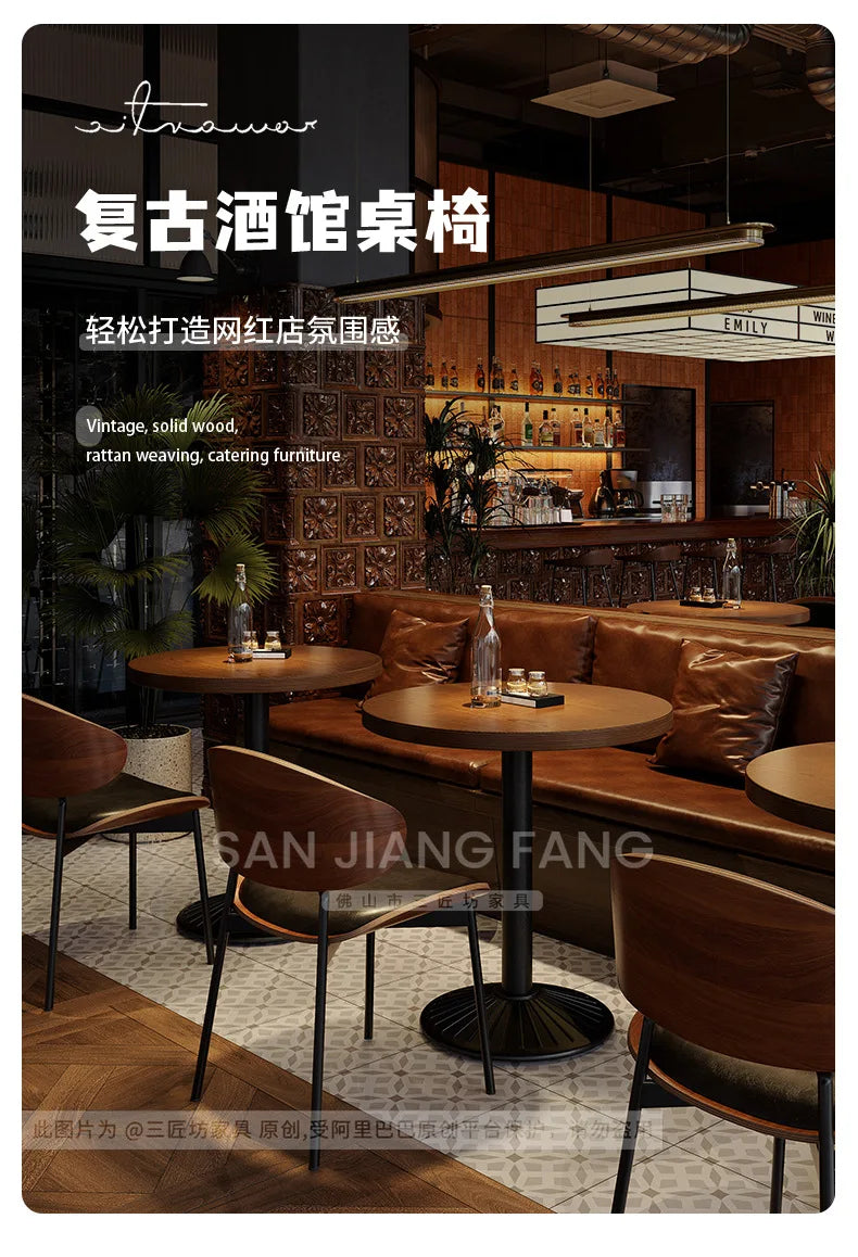 Retro Bar Table and Chair Combination Western Restaurant Solid Wood Dining Small Restaurant Commercial Table and Chair