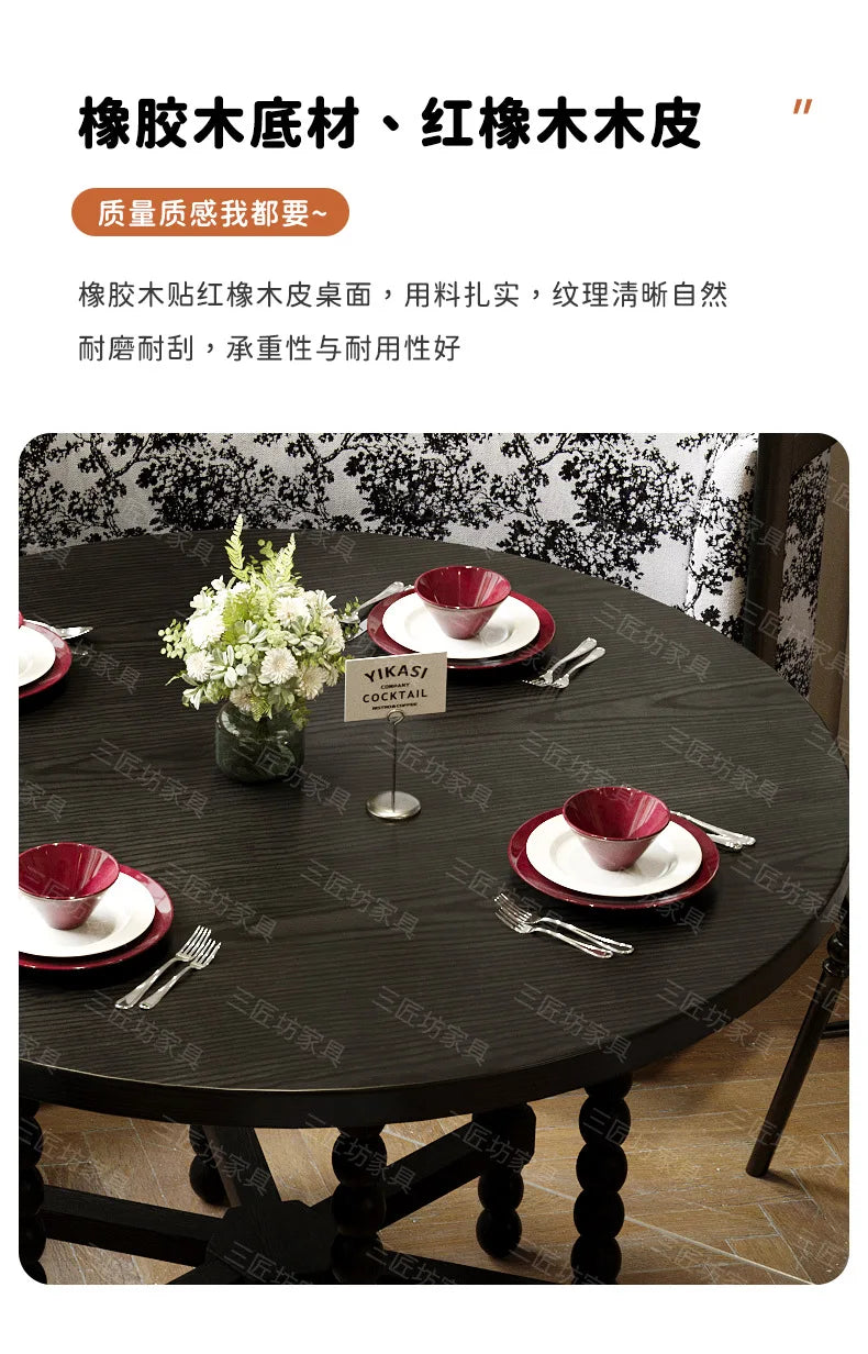 Retro Solid Wood Round Table Combination Western Restaurant Commercial Hotel Table and Chair Booth Sofa