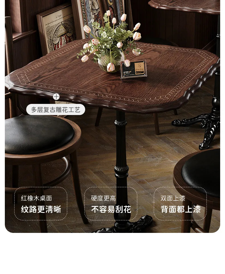 American Retro Cafe Solid Wood Table and Chair Combination Milk Tea Dessert Bakery Restaurant Commercial Dining Table and Chair