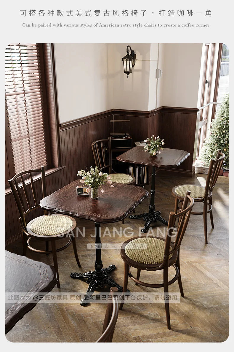 American Retro Cafe Solid Wood Table and Chair Combination Milk Tea Dessert Bakery Restaurant Commercial Dining Table and Chair