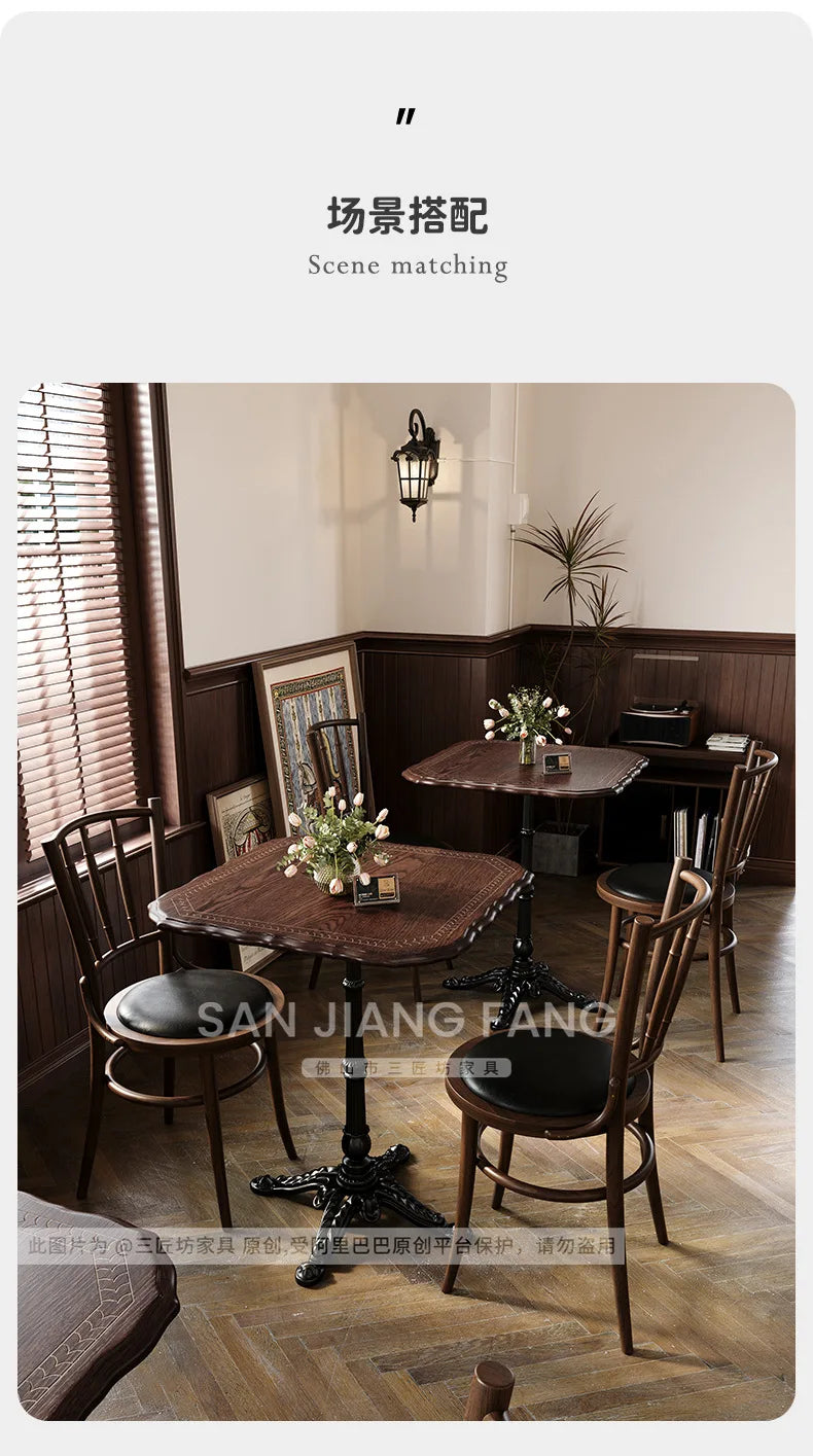American Retro Cafe Solid Wood Table and Chair Combination Milk Tea Dessert Bakery Restaurant Commercial Dining Table and Chair