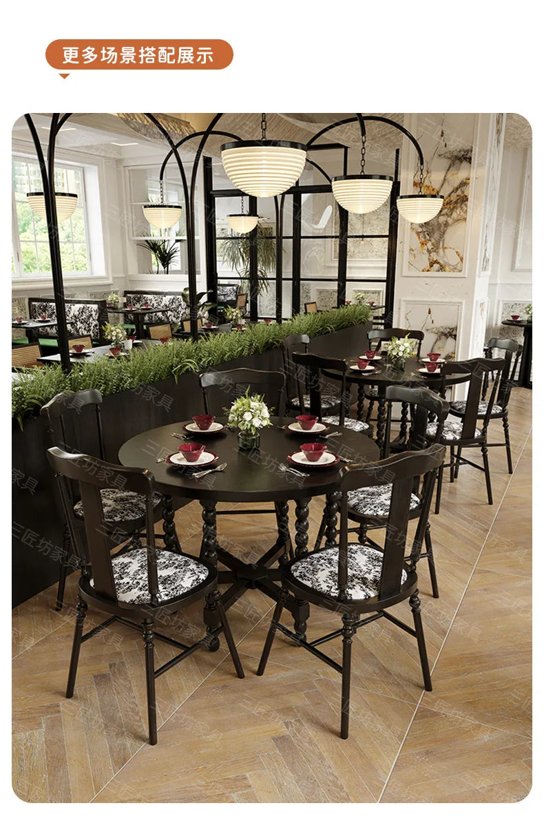 Retro Solid Wood Round Table Combination Western Restaurant Commercial Hotel Table and Chair Booth Sofa