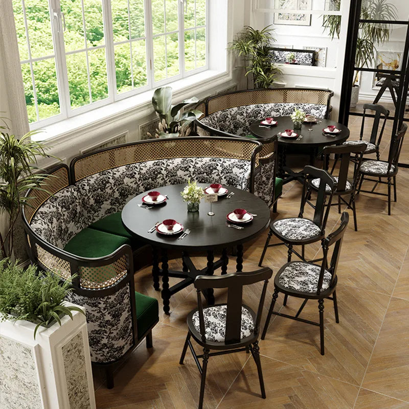 Retro Solid Wood Round Table Combination Western Restaurant Commercial Hotel Table and Chair Booth Sofa